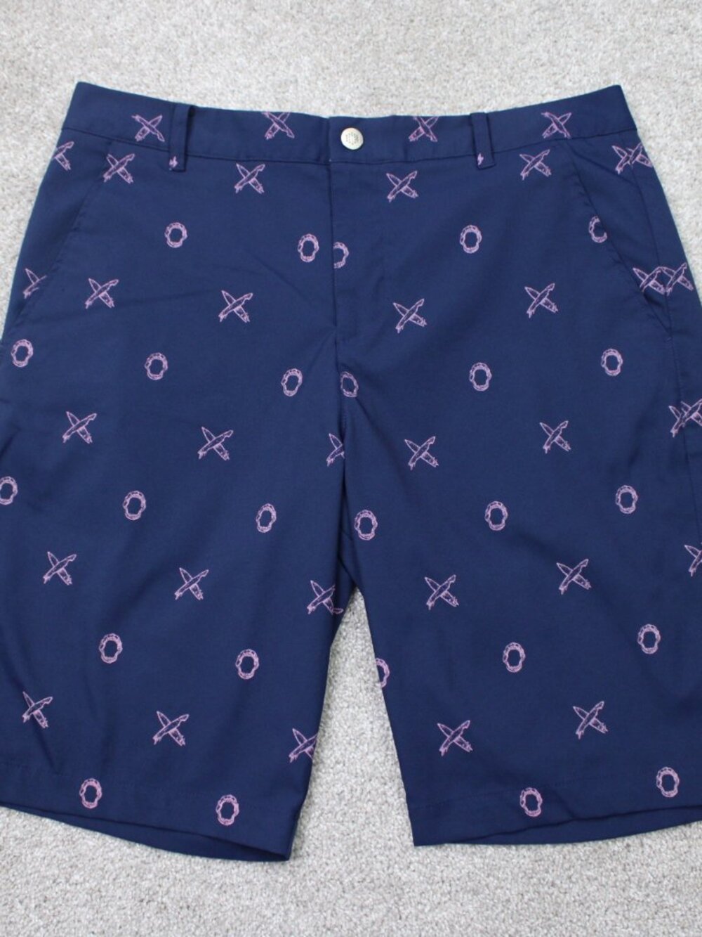 Puma AOP Shorts Mens 34 Blue Jaws All Over Print Golf DryCell 11" Flat Front